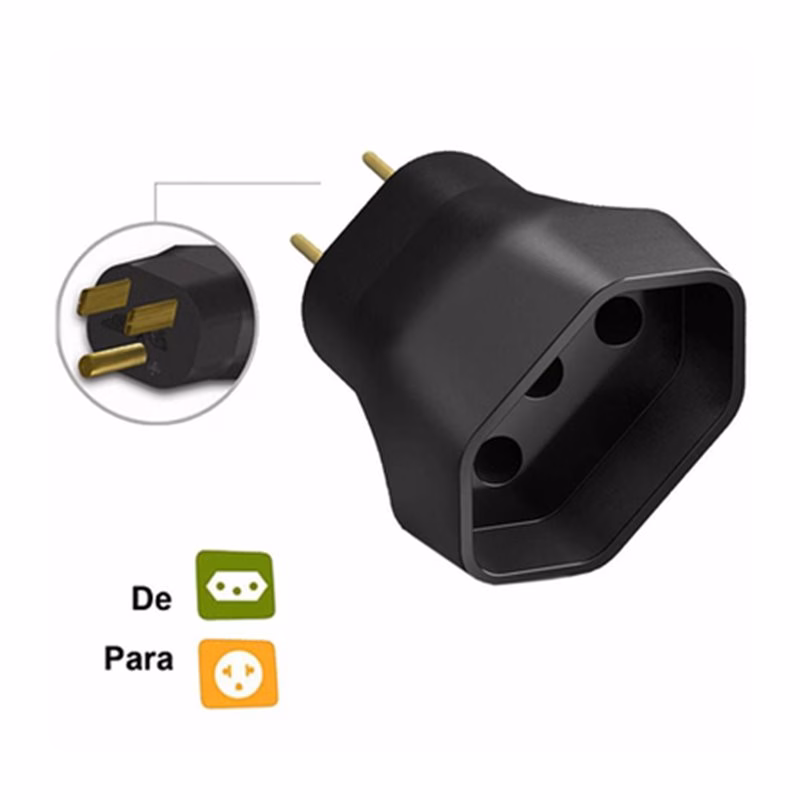ADAPTADOR DE TOMADA ILUMITEC NOVO PARA ANTIGO PADRAO PRETO