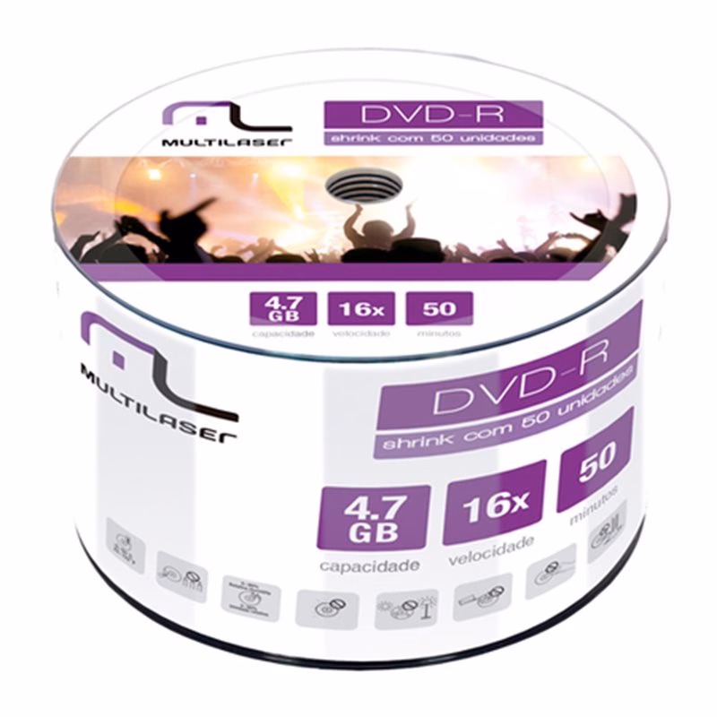 DVD-R MULTILASER 16X 4.7GB SHRINK PINO COM 50 UNIDADES