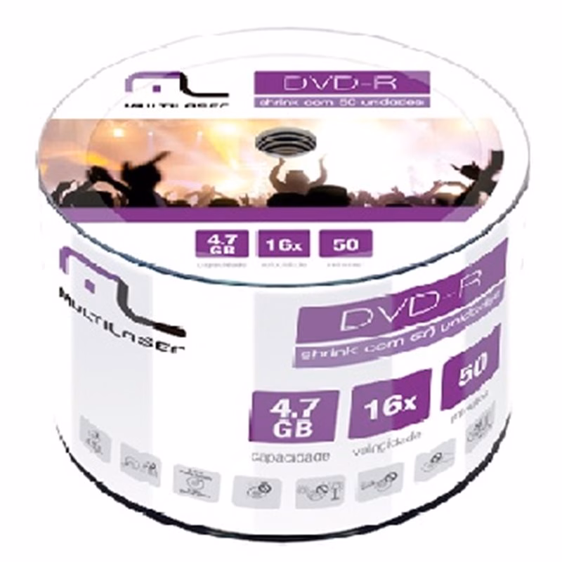 DVD-R Multilaser 16X 4.7GB Shrink Pino com 50 unidades