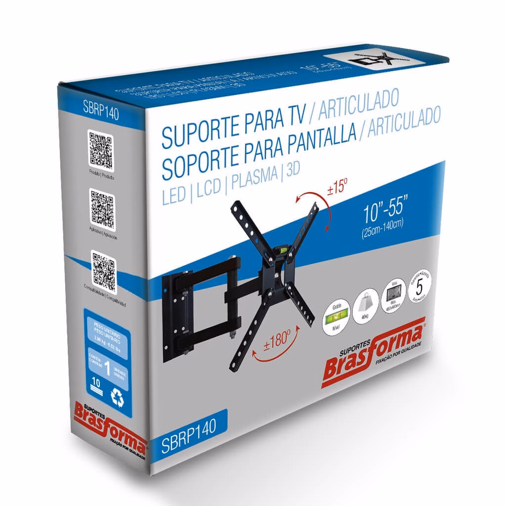 Suporte de Parede para TV 10" a 40" Articulável SBRP140 - Brasforma - Imagem 2
