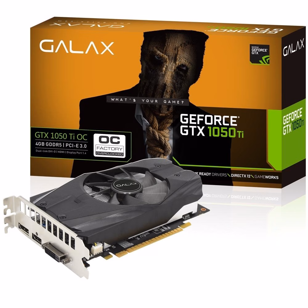 PLACA DE VIDEO GEFORCE GTX1050TI 4GB DDR5 50IQH8DSN8OC - GALAX