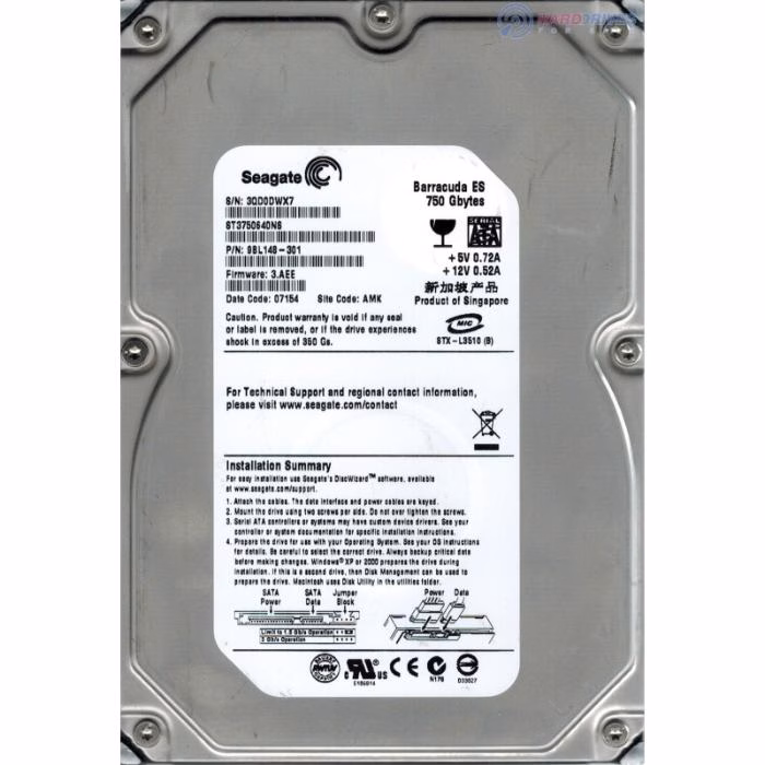DISCO RIGIDO 750GB ST3750640NS SATA 2 OEM - SEAGATE