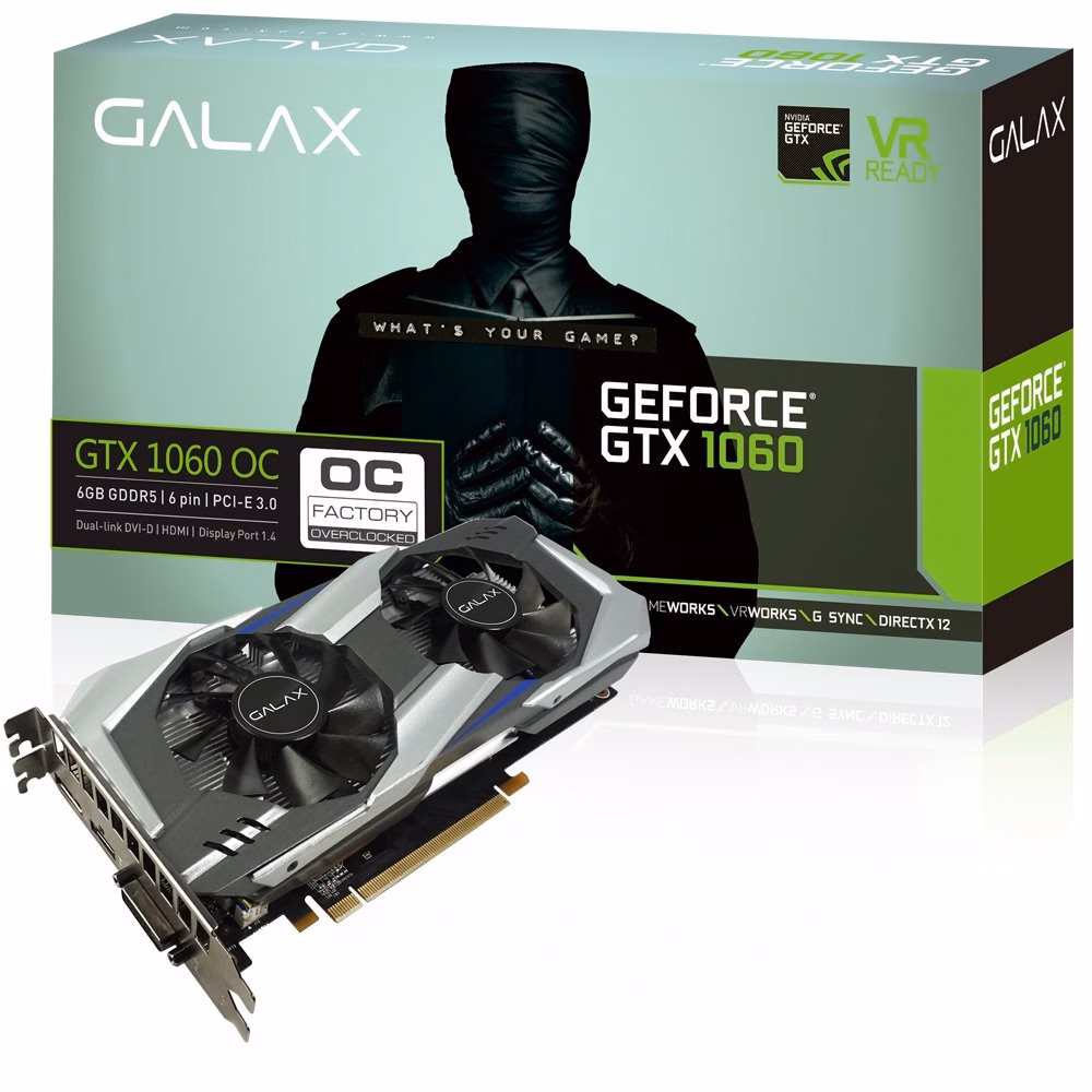 PLACA DE VIDEO ENTUSIASTA GTX 1060 6GB DDR5 60NRH7DSL9 - GALAX