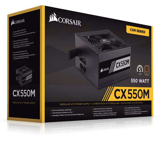 Fonte Corsair 550W 80 Plus Bronze CX550M - CP-9020102-WW - Imagem 9