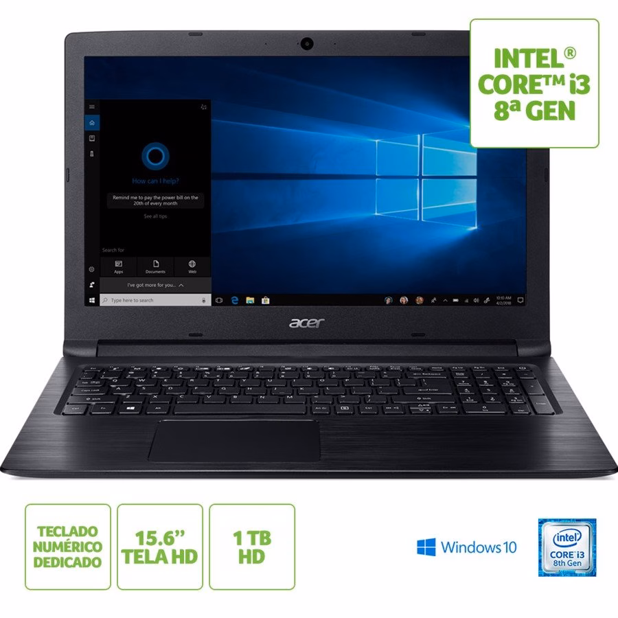 Notebook Acer Aspire 3 Intel Core i3-8130U 4GB RAM HD 1TB 15.6" HD Windows 10 - A315-53-34Y4 - Imagem 2