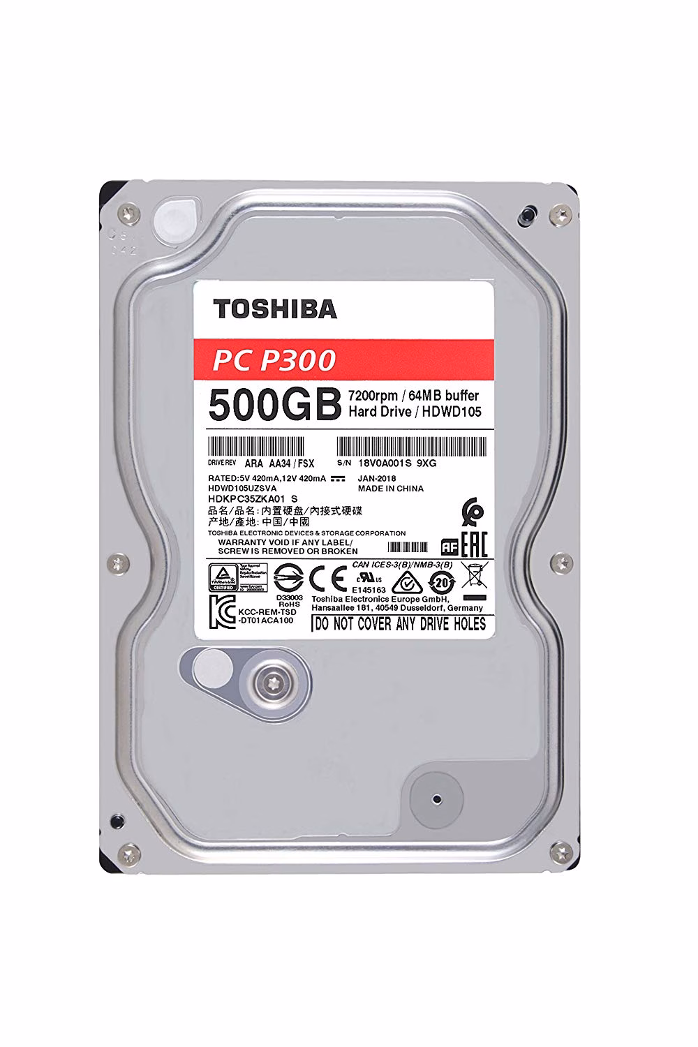 HD TOSHIBA SATA 500GB 64MB 7200RPM P300 6GB/S HDWD105XZSTA - Imagem 2