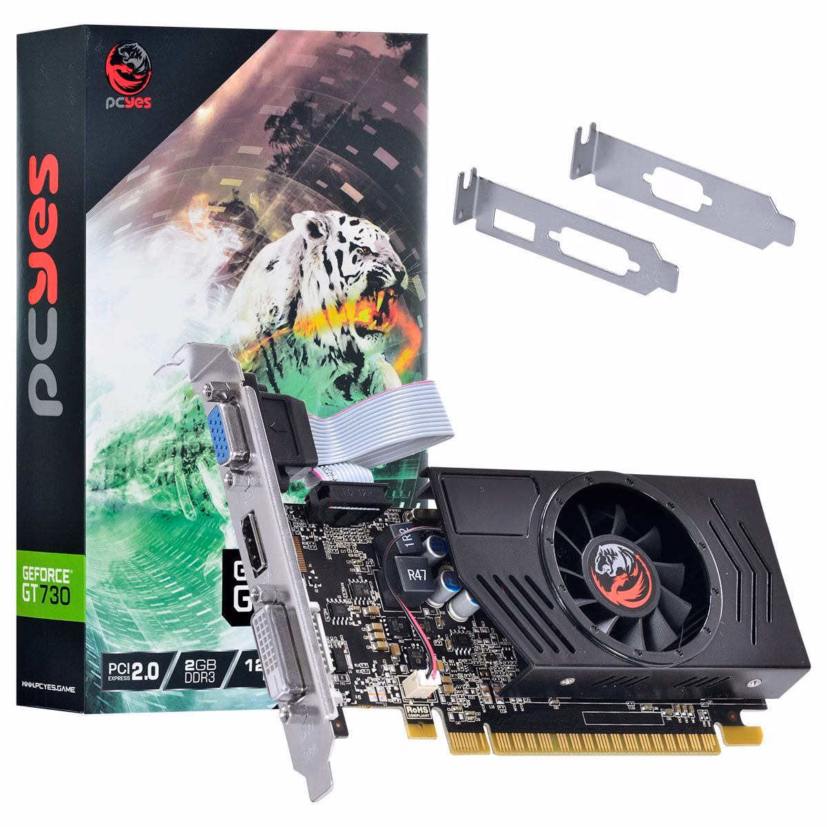 Placa De Vídeo PCYES Nvidia GeForce GT730 2GB DDR3 - PA730GT12802D3LP