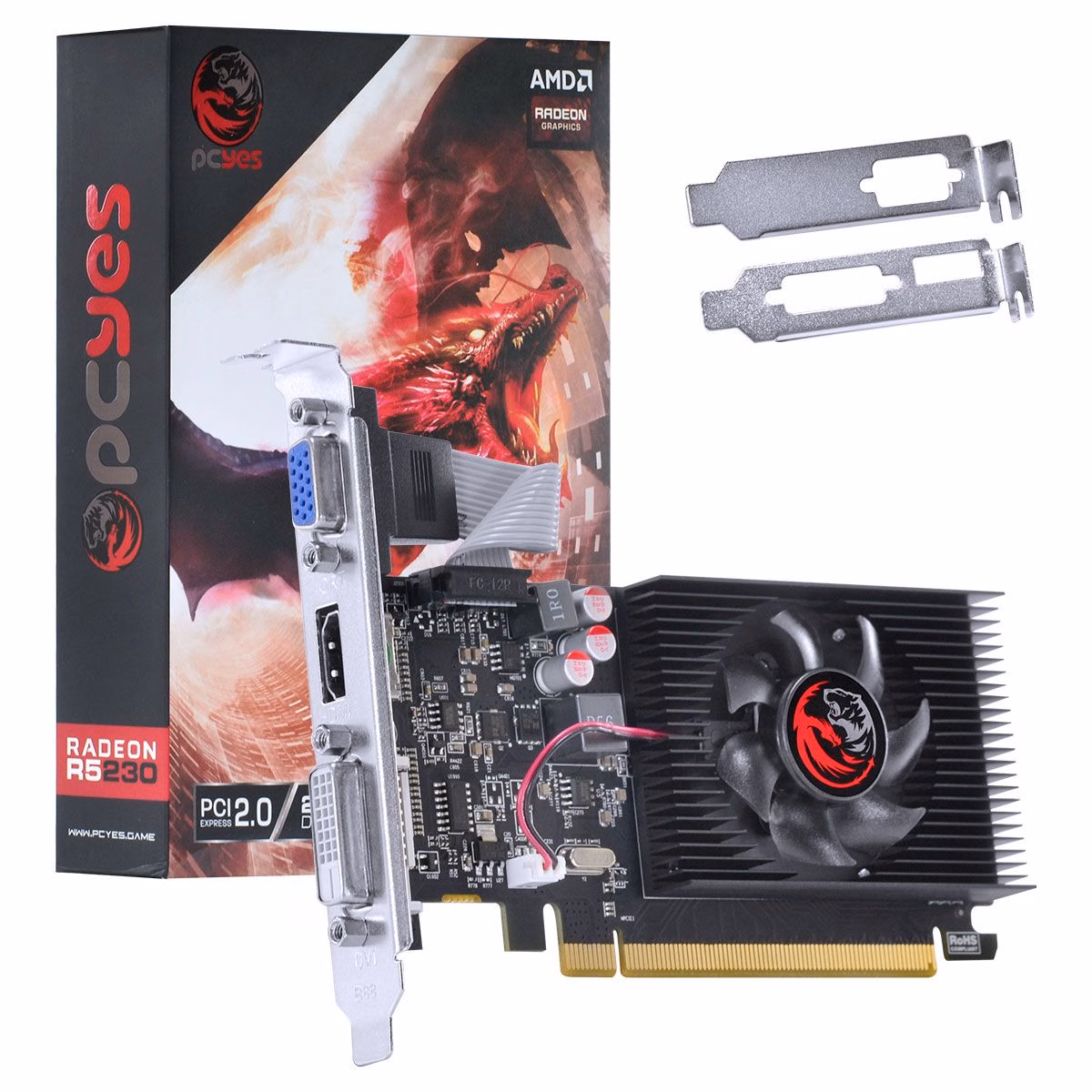Placa De Vídeo PCYES AMD GPU R5 230 2GB GDDR3 64 Bits Low Profile - PJ230R56402GD3LP