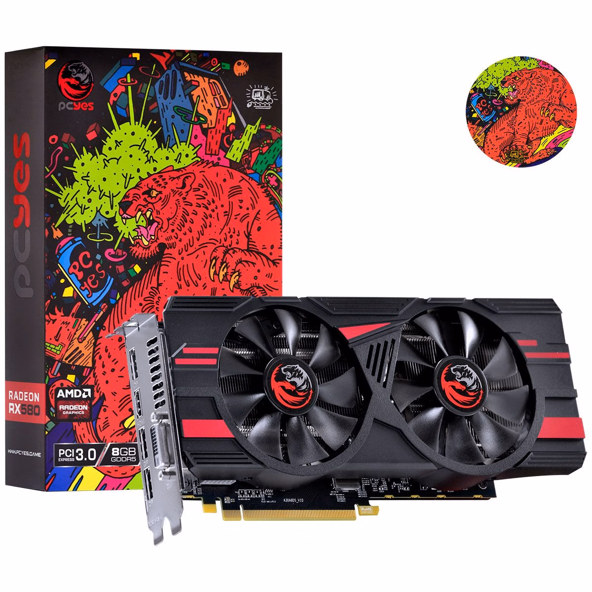 Placa de Vídeo PCYes Radeon RX 580 8GB Graffiti PJ580RX25608G5DF - Imagem 2