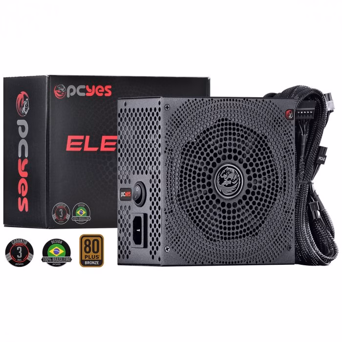 Fonte PCYES Electro V2 650W, 80 Plus Bronze, PFC ATIVO, ELECV2PTO650W