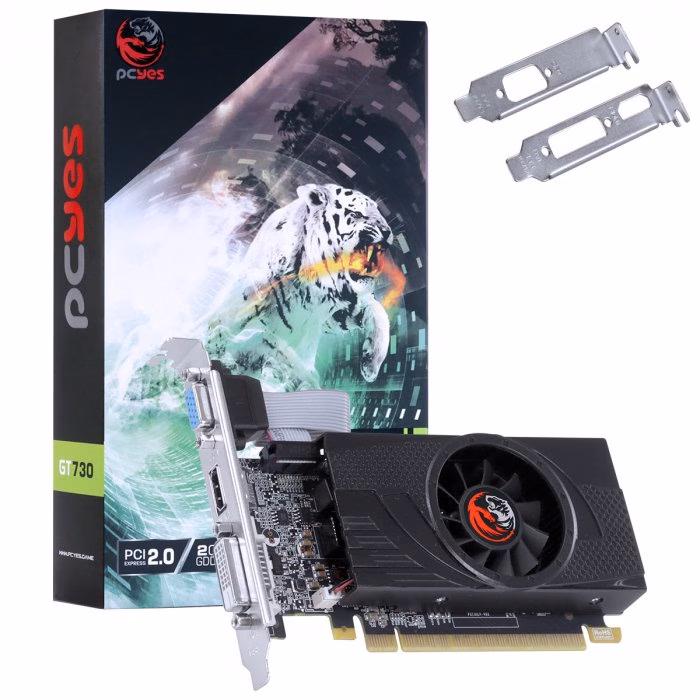Placa De Vídeo PCYes Nvidia Geforce Gt 730 GDDR5 2GB 64bit Single Fan Low Profile - PA730GT6402D5LP