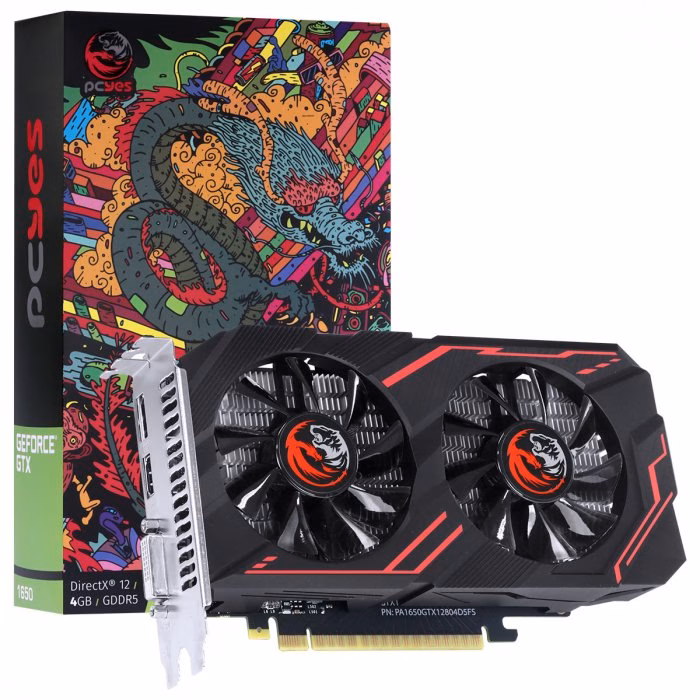 Placa de Video PCYes NVIDIA GEFORCE GTX 1650 GDD5 4GB 128BIT Dual Fan - PA1650GTX12804D5FS
