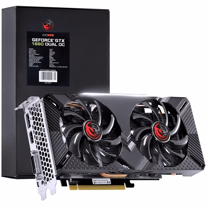 Placa de Vídeo PCYes Nvidia Geforce GTX 1660 Dual Oc GDDR5 6GB 192 Bits Dual Fan - PP1660OC19206G5
