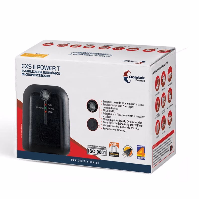 Estabilizador EXS II POWER 500VA Entrada Mono 220V, Saída Mono 220V, Coletek - Imagem 3