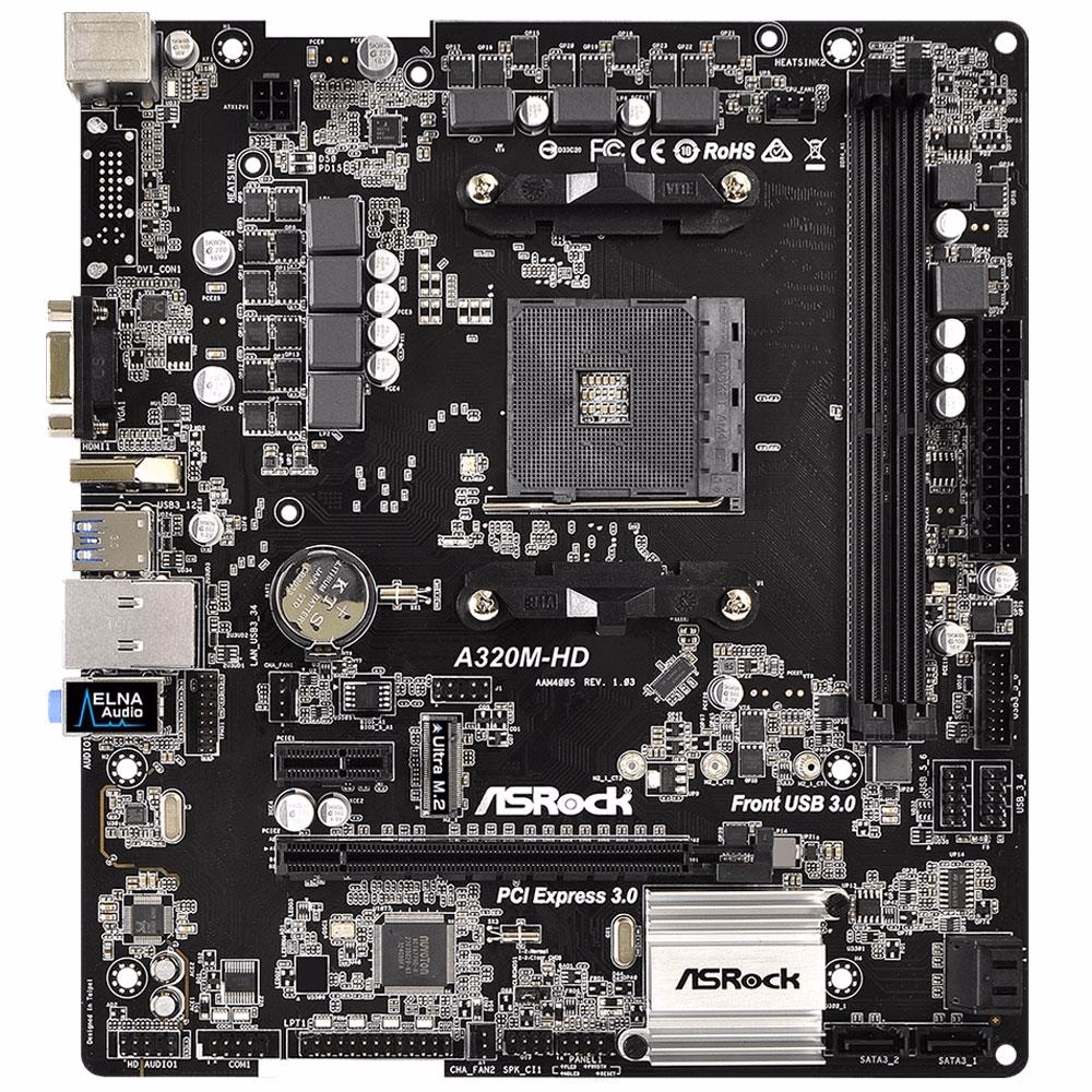 Placa-Mãe ASRock A320M-HD, AMD AM4, mATX, DDR4 - Imagem 2
