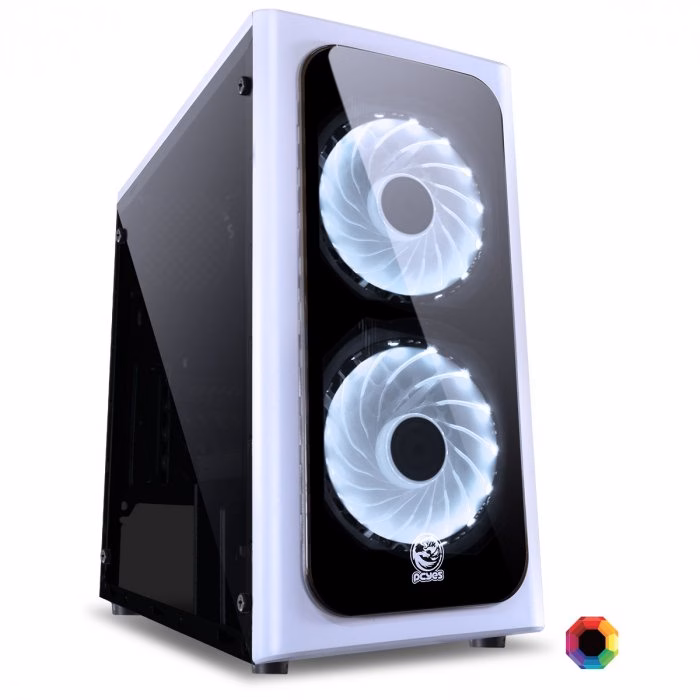Gabinete Gamer PCyes Venus, Mid Tower, Com 2 Fans, Lateral de Acrílico, Branco, Sem Fonte