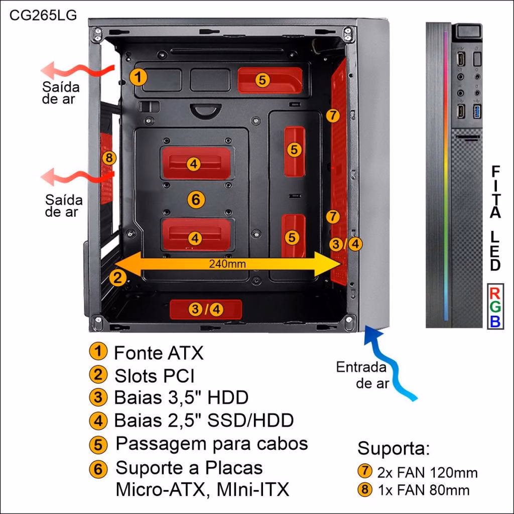 Gabinete Gamer Pixxo CG265LG sem Fonte - Imagem 5