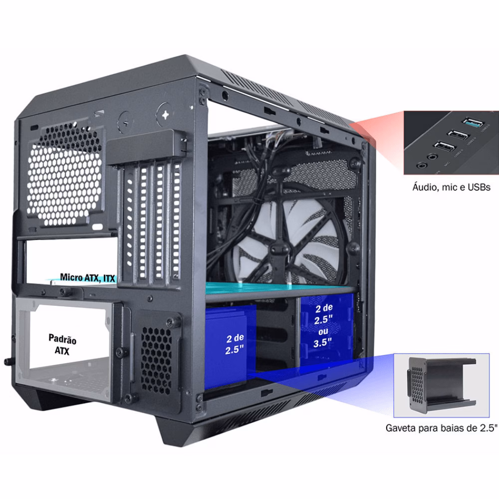 Gabinete K-Mex Gamer CG-05RC Microcraft V Preto S/Fonte - Imagem 3