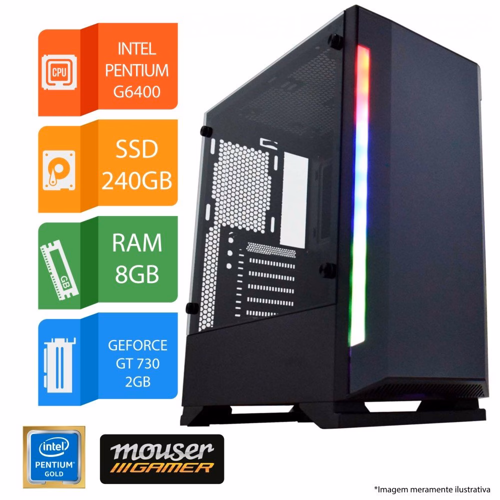 PC Gamer Mouser G6400, 8GB, 240 SSD, GT 730, Windows 10