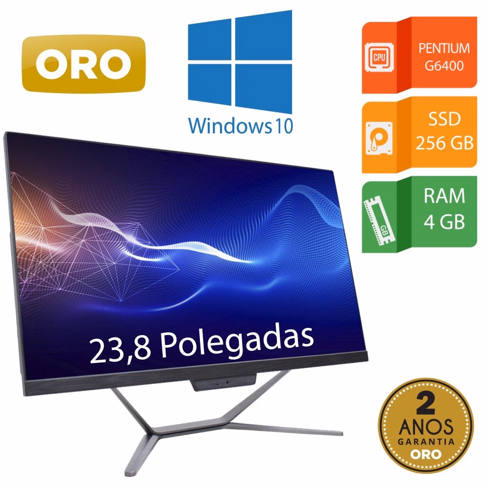 All In One ORO 23,8" Intel Pentium Gold G6400, 4GB, SSD 256GB, WiFi, Windows 10