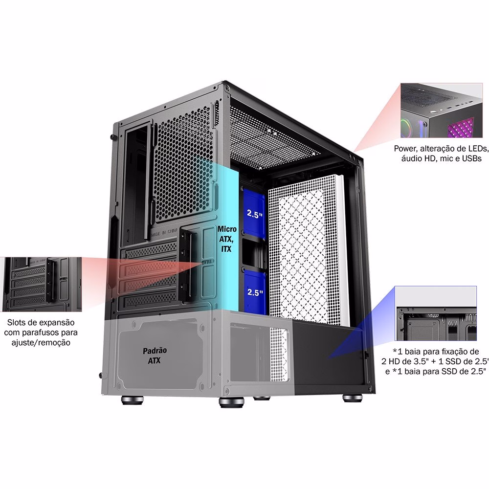 Gabinete Gamer K-Mex CG-01RU Bifrost 3, sem Fonte - Imagem 2