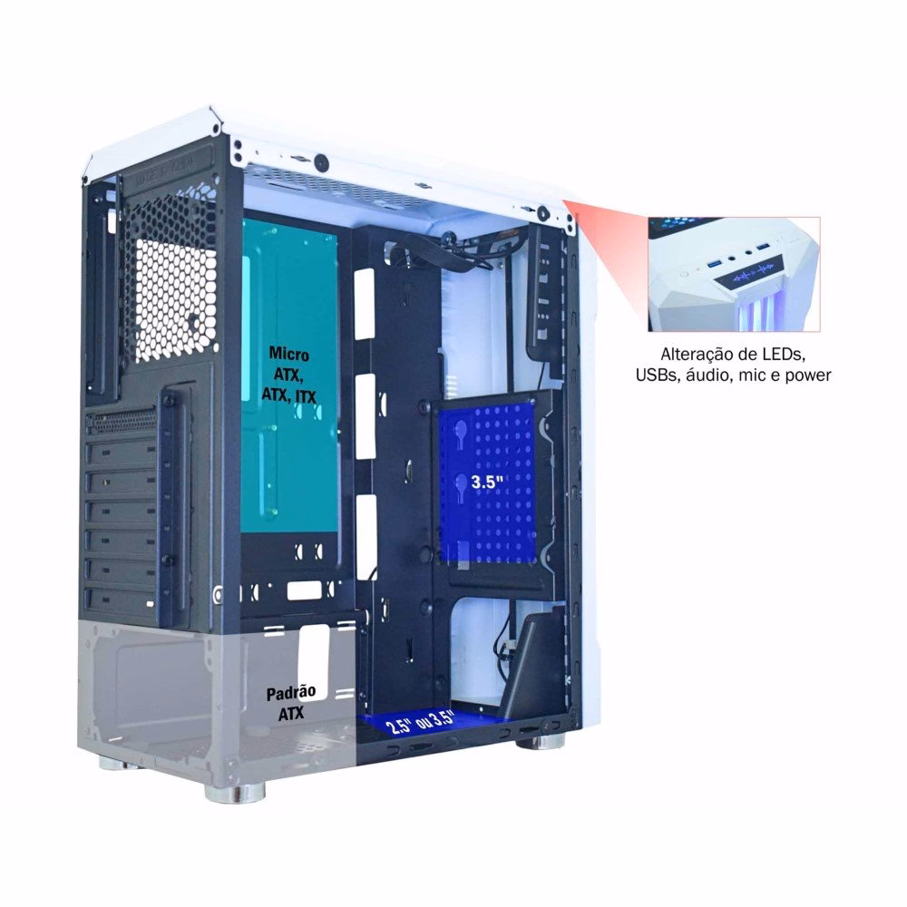 Gabinete Gamer K-Mex CG-04QI Bifrost Branco, sem Fonte - Imagem 3