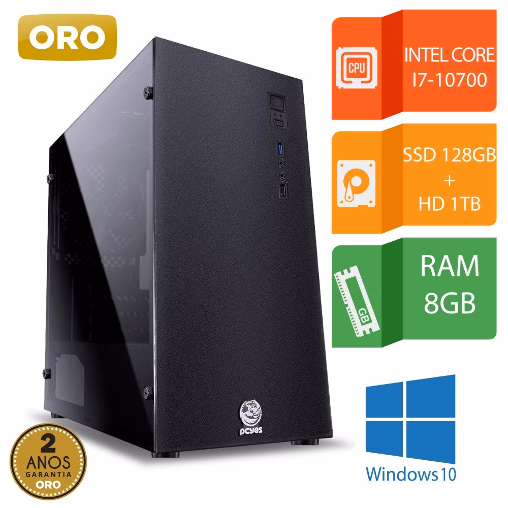 WorkStation ORO Torre Intel i7-10700, 8GB DDR4, SSD 128GB + HD 1TB, Windows 10 Pro