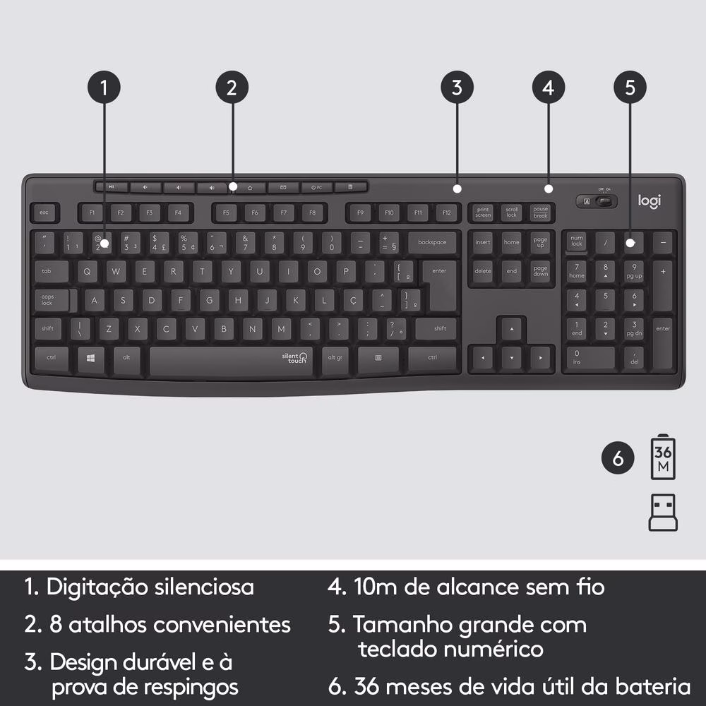 Kit Teclado e Mouse Sem Fio Logitech MK295, ABNT2 - Imagem 3
