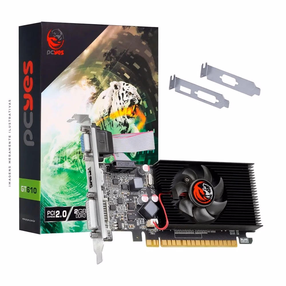 Placa de Vídeo PCYES Geforce GT 610 GDD3 2GB, 64Bit, Single Fan, Low Profile - PA610GT6402D3LP