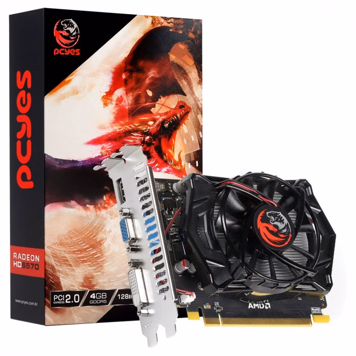 Placa de Vídeo PCyes, AMD Radeon, HD 6570, 4GB, GDDR5, 128Bit - PJHD6570GR54GSF