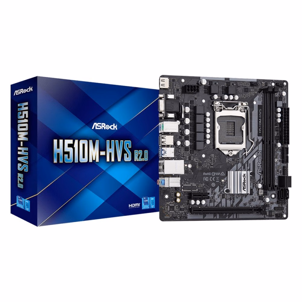 Placa Mãe ASRock H510M-HVS R2.0, Chipset H510, Intel LGA 1200, mATX, DDR4, 90-MXBGT0-A0BAYZ