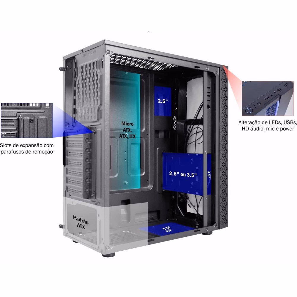 Gabinete Gamer K-Mex KRATOS, Sem Cooler, Sem Fonte CG-42TP - Imagem 2