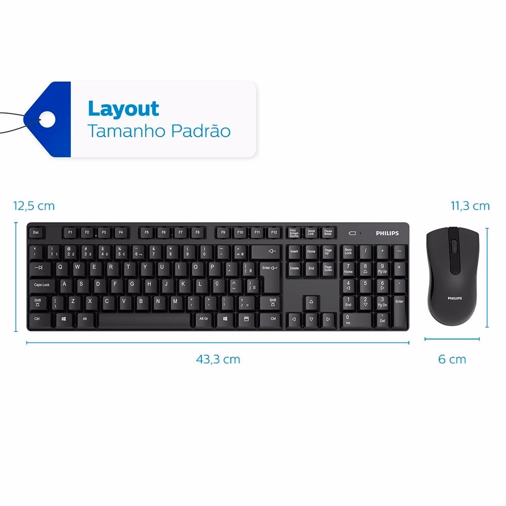 Kit Teclado e Mouse Sem Fio Philips, ABNT2 - SPT6501B - Imagem 2