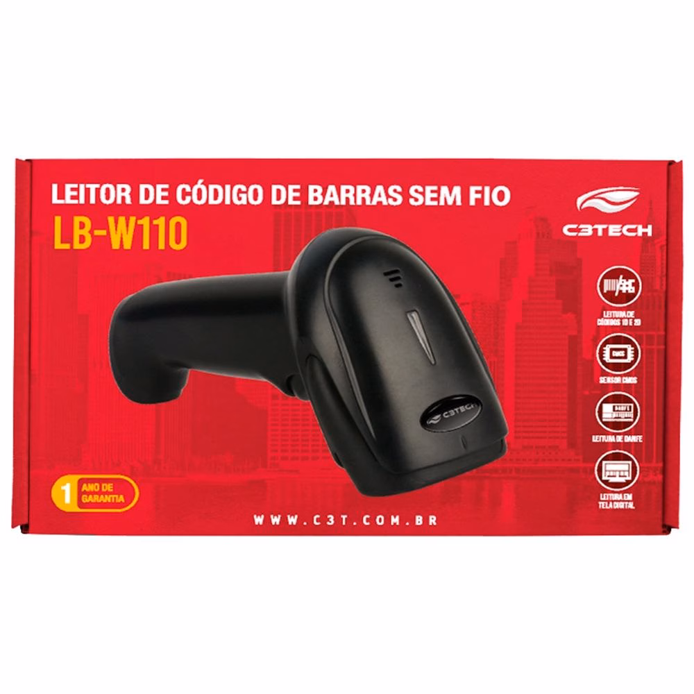Leitor de Código de Barras Sem Fio C3Tech, 1D/2D, USB, Preto - LB-W110BK - Imagem 3