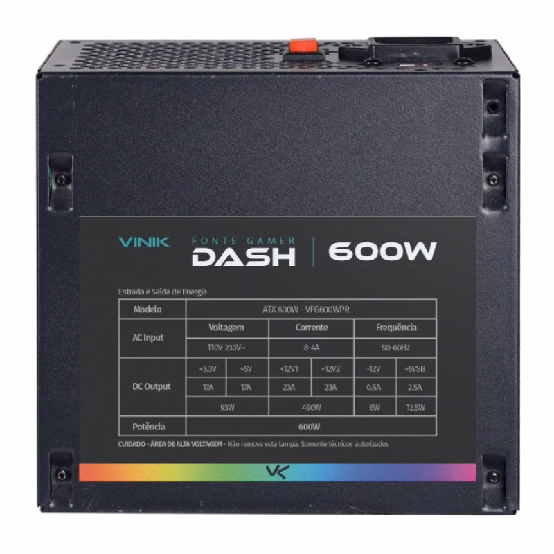 Fonte Vinik 600W Gamer Dash Com Fan Led RGB - VFG600WPR - Imagem 5