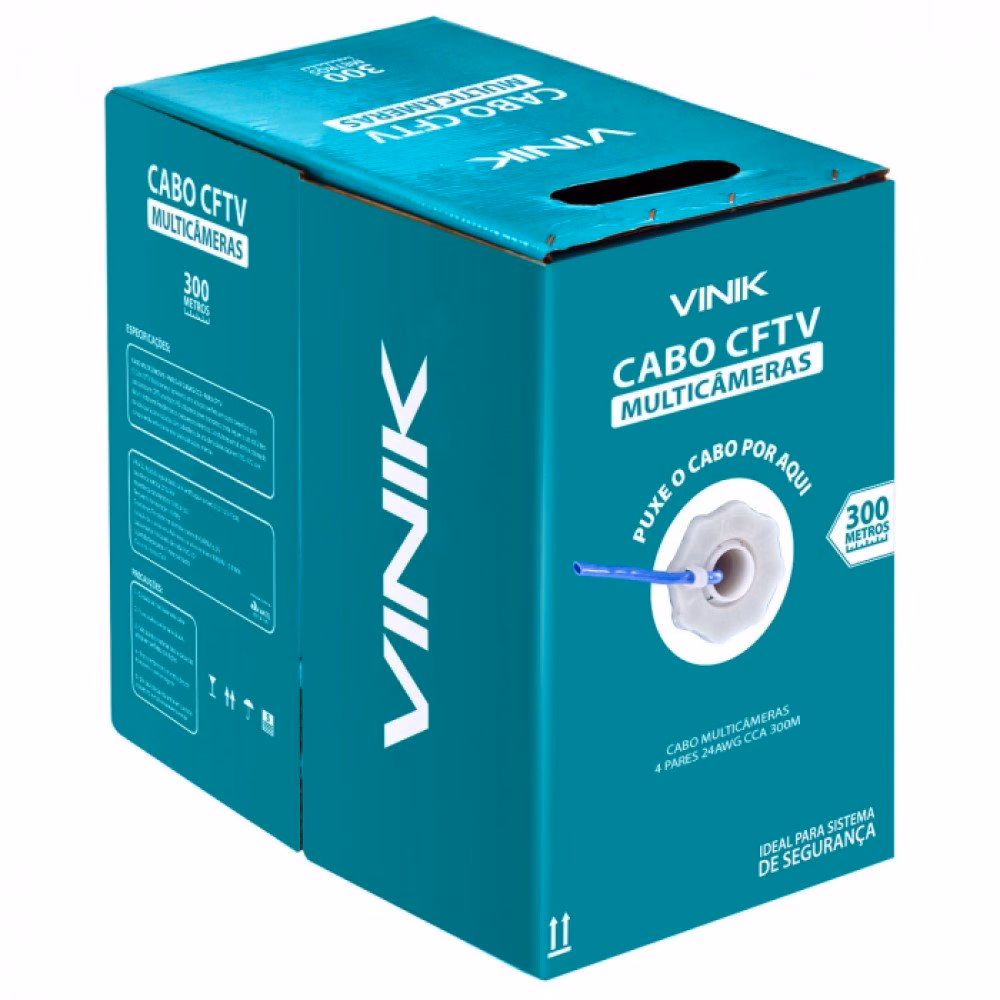 Cabo CFTV Multicameras 4 pares 24 AWG 300 Metros Azul Vinik