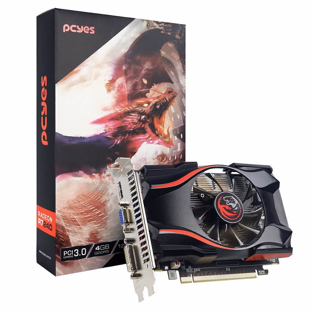 Placa de Vídeo Radeon R7 240 PCYES AMD, 4GB GDDR5, 128 Bits Single Fan - PVR2404GBR5128