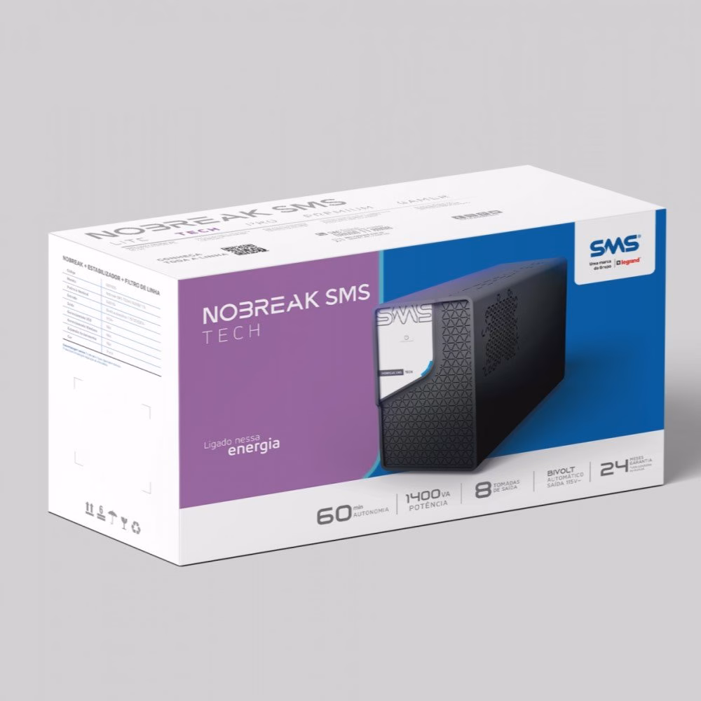 Nobreak 1400VA, SMS Tech, Entrada Bivolt e Saída 115V, 8 Tomadas, 0029305 - Imagem 4