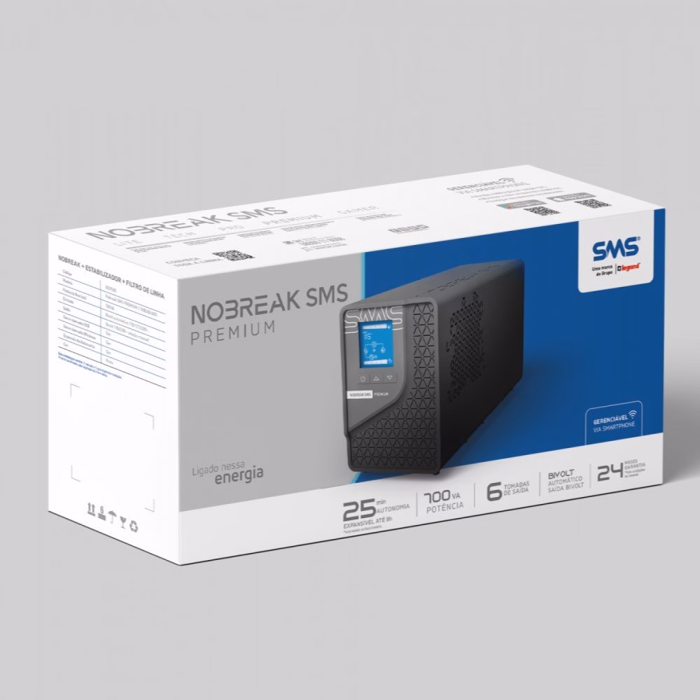 Nobreak 700VA, SMS Premium, Entrada Bivolt e Saída Bivolt, 6 Tomadas, WiFi, 0029500 - Imagem 4