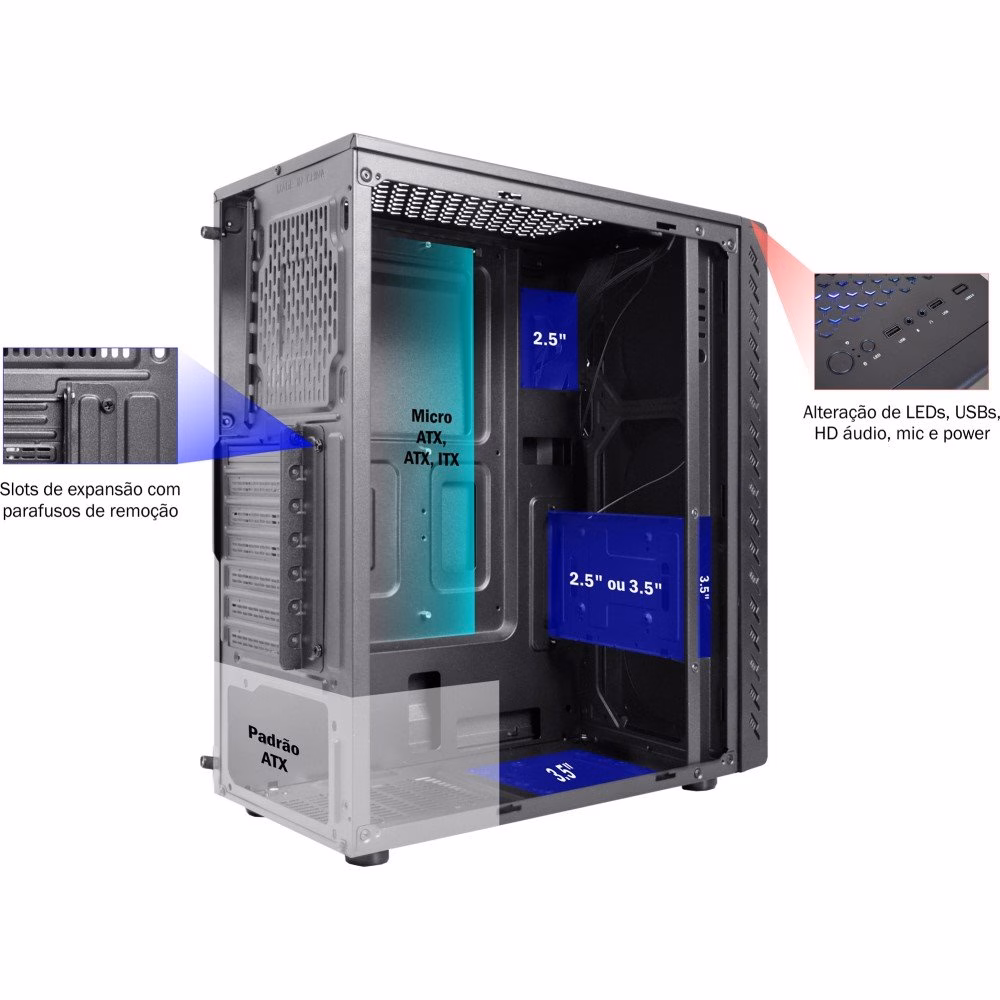 Gabinete Gamer K-Mex KRATOS IV, Sem Cooler, Sem Fonte CG-10TP - Imagem 2