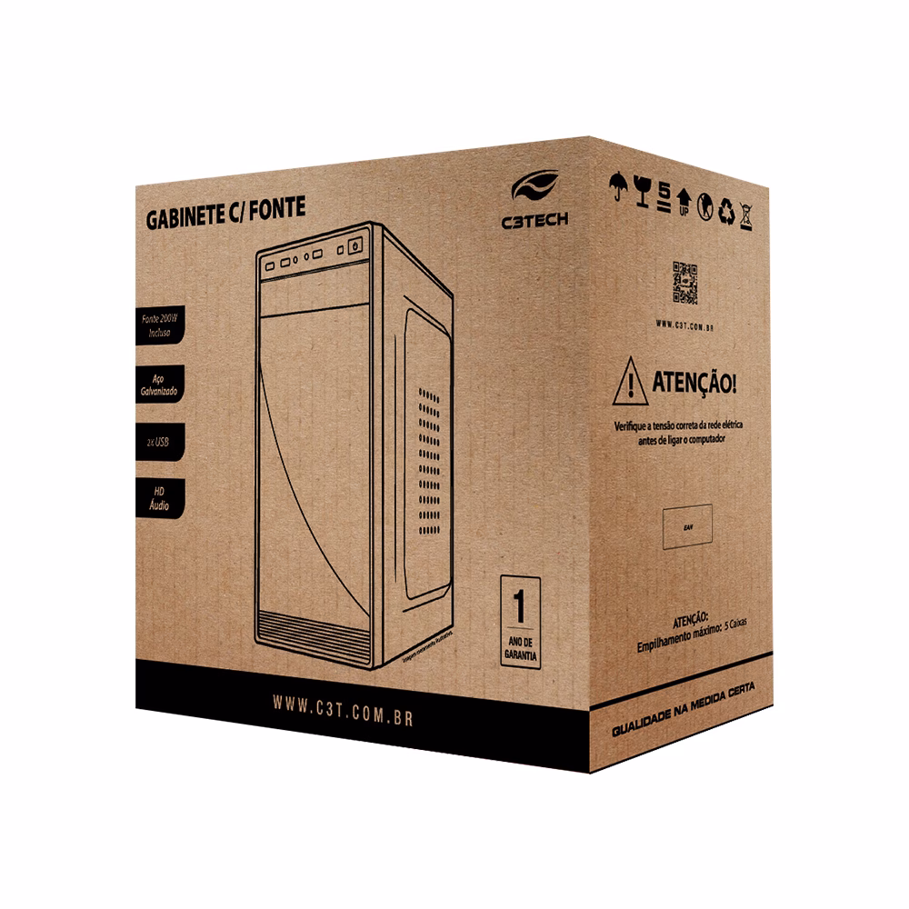 Gabinete Micro ATX MT-34BK, Com Fonte 200W, Sem Cabo - C3Tech - Imagem 3