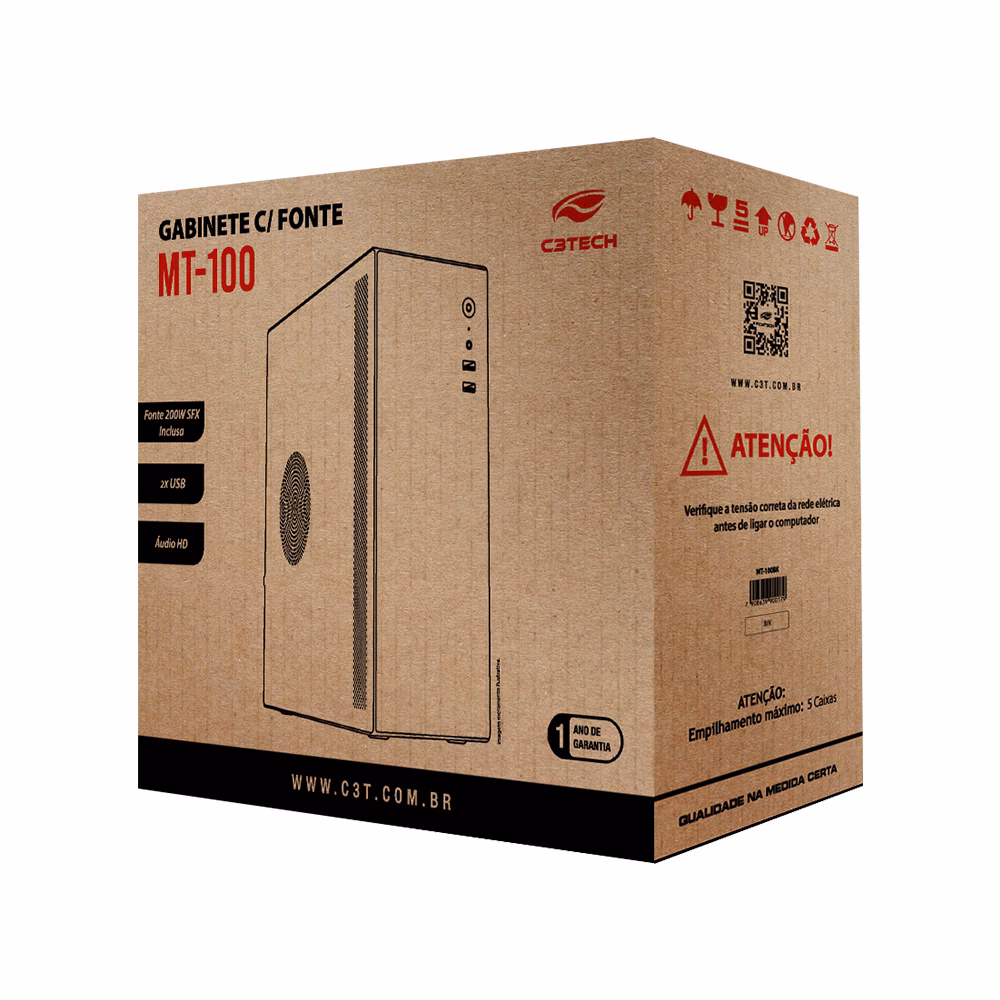 Gabinete Micro-ATX MT-100BK Com Fonte 200W C3Tech Sem Cabo de Força - Imagem 4