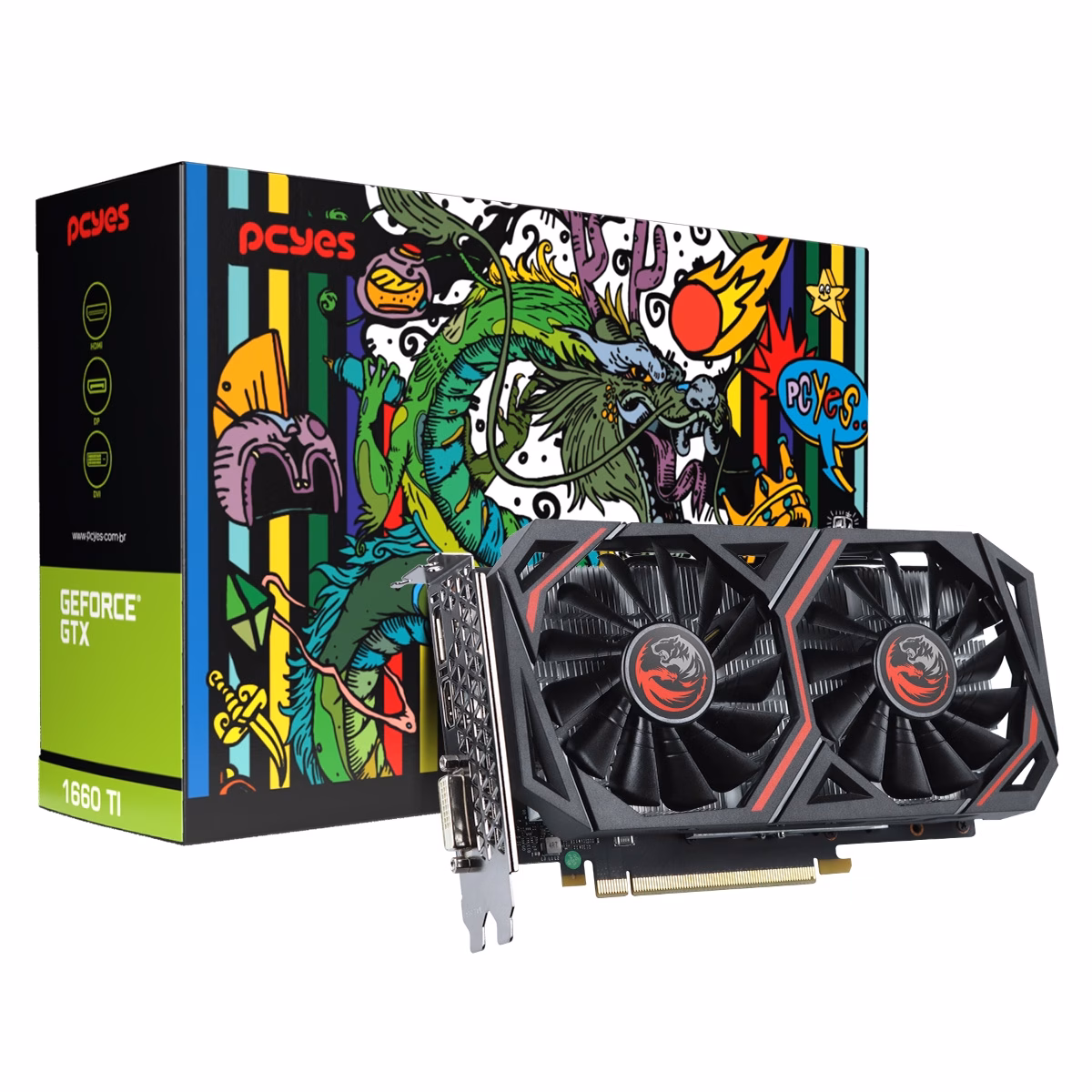 Placa de Vídeo PCYES NVIDIA GeForce GTX 1660 Ti, 6GB, GDDR6, 192Bit, Preto, PVGTX1660TI6GBPT