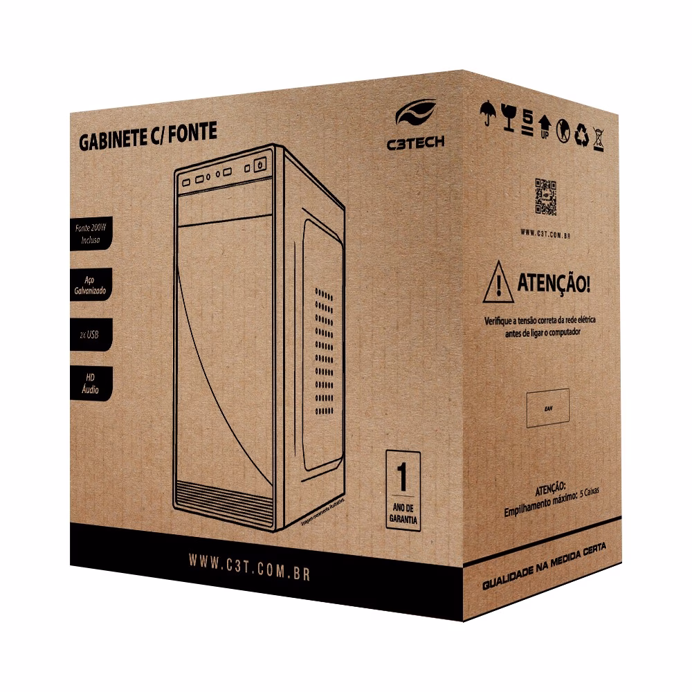 Gabinete C3Tech MT-35BK, Micro ATX, Com Fonte 200W, Sem Cabo - Imagem 4