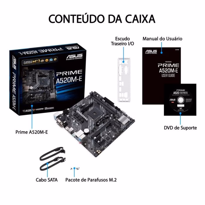 Placa Mãe AM4 M-ATX Asus Prime A520M-E DDR4 HDMI/VGA c/ Slot M.2 90MB1510-C1BAY0 - Imagem 4