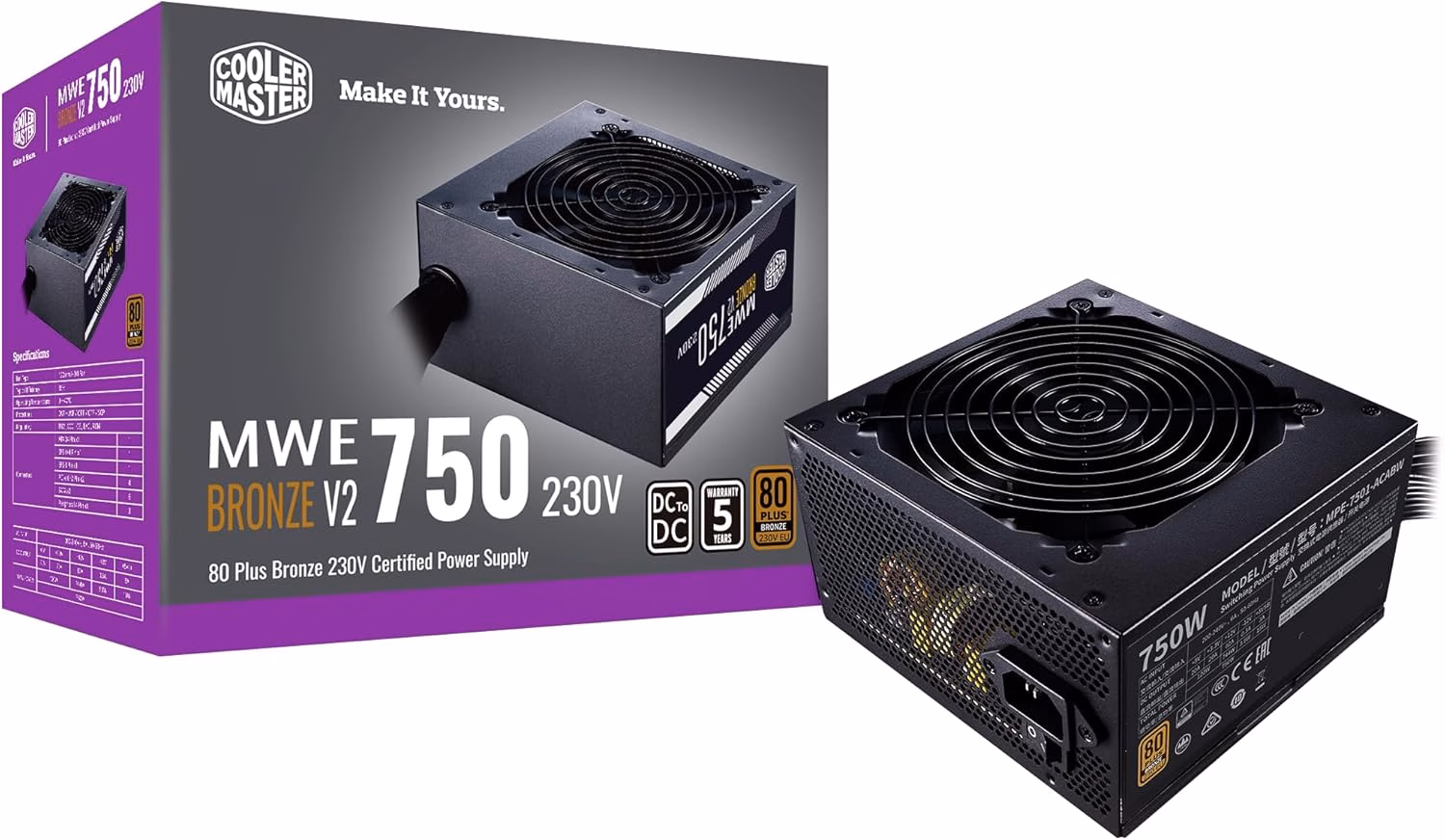 Fonte Cooler Master MWE 750 Bronze V2, 750W, 80 Plus Bronze, Preta, MPE-7501-ACAAW-BBR - Imagem 2