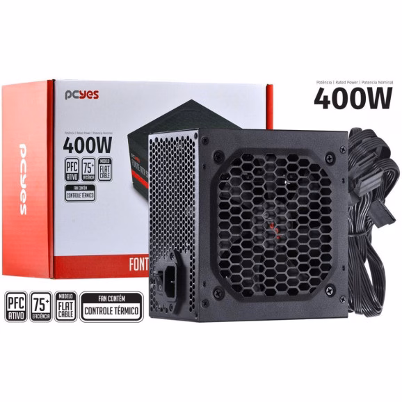 Fonte Pcyes Spark, 400W, 75+, PFC Ativo, Cabos Flat - PXSP400WPT