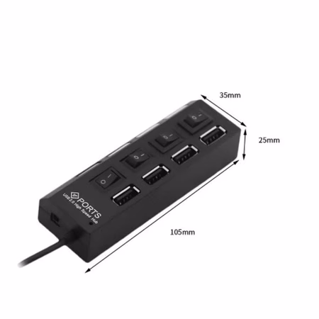 Hub USB com 4 Entradas USB 2.0 de Alta Velocidade com Botão Liga/Desliga - Imagem 2