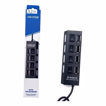 Hub USB com 4 Entradas USB 2.0 de Alta Velocidade com Botão Liga/Desliga - Imagem 3