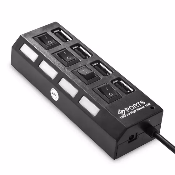 Hub USB com 4 Entradas USB 2.0 de Alta Velocidade com Botão Liga/Desliga